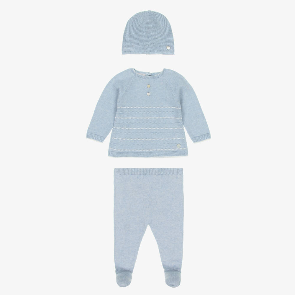PAZ Rodríguez-Boys Blue Cotton & Cashmere Knitted Babysuit Set | Childrensalon Outlet