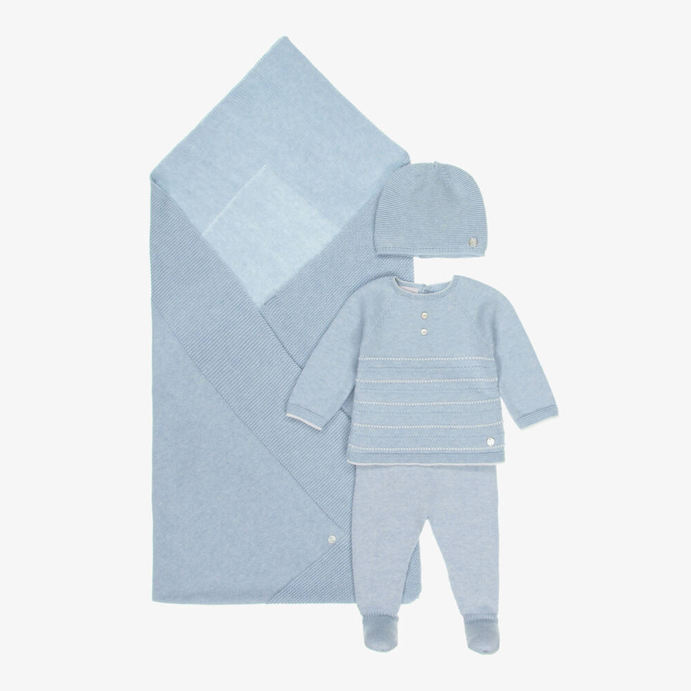 PAZ Rodríguez-Boys Blue Cotton & Cashmere Knitted Babysuit Set | Childrensalon Outlet