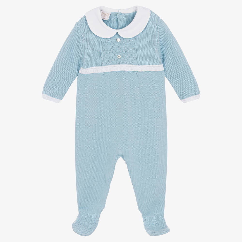 Paz Rodríguez - Boys Blue Cotton Knit Babygrow | Childrensalon