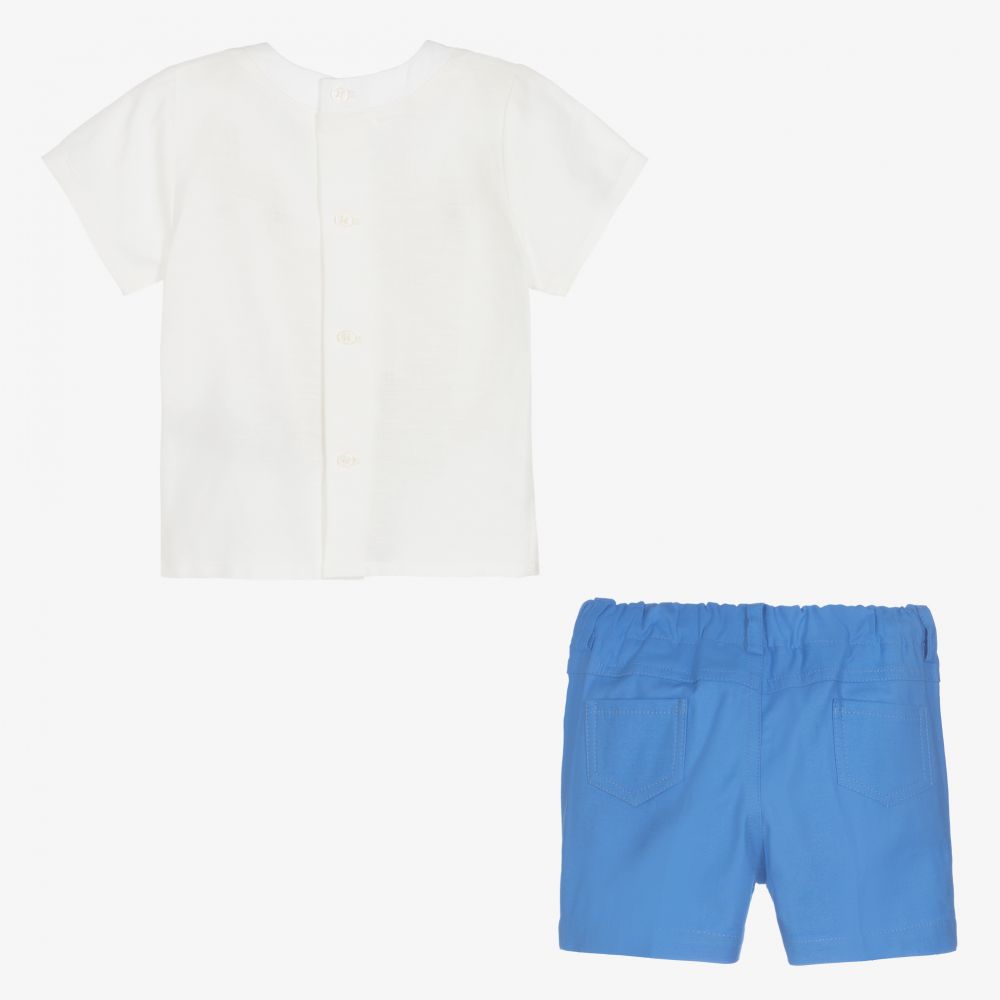 PAZ Rodríguez-طقم شورت أطفال ولادي مزيج قطن وكتان لون أزرق فاقع وعاجي | Childrensalon Outlet