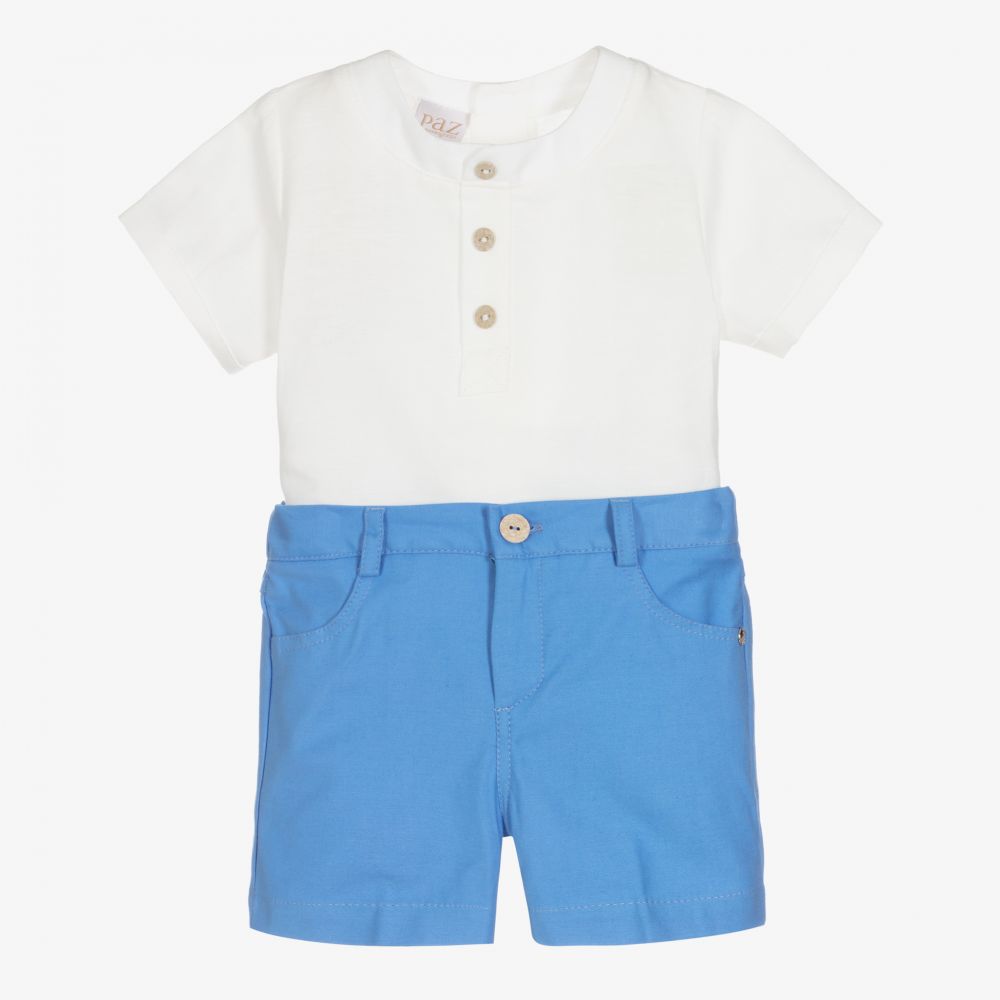 PAZ Rodríguez-Boys Blue Cotton Shorts Set | Childrensalon Outlet