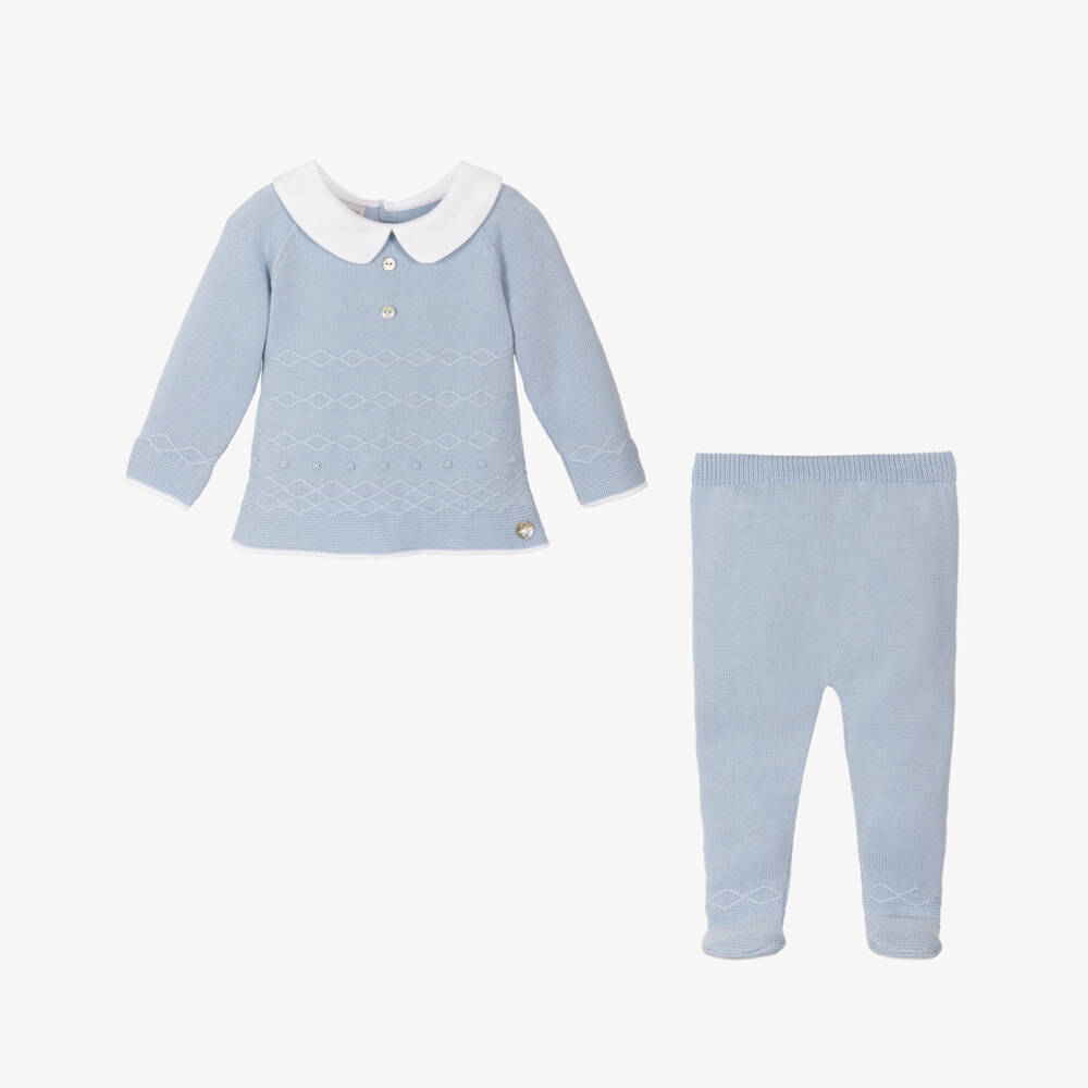 PAZ Rodríguez-Boys Blue Knit Cotton Babygrow Set | Childrensalon Outlet