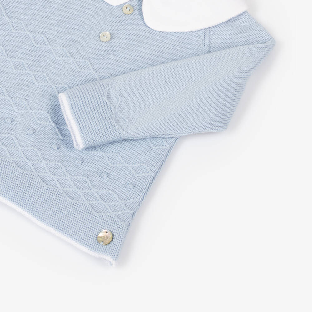 PAZ Rodríguez-Boys Blue Knit Cotton Babygrow Set | Childrensalon Outlet