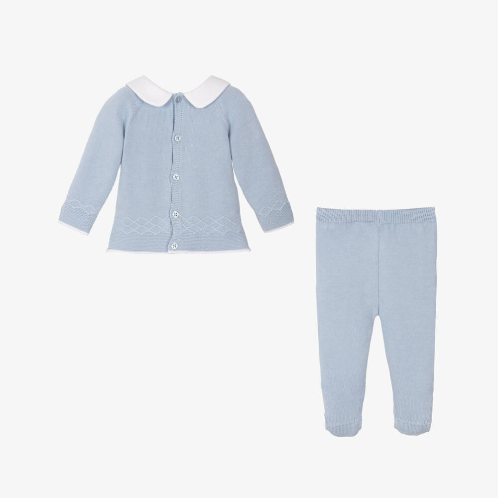 PAZ Rodríguez-Boys Blue Knit Cotton Babygrow Set | Childrensalon Outlet