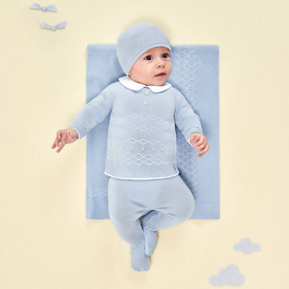 PAZ Rodríguez-Boys Blue Knit Cotton Babygrow Set | Childrensalon Outlet