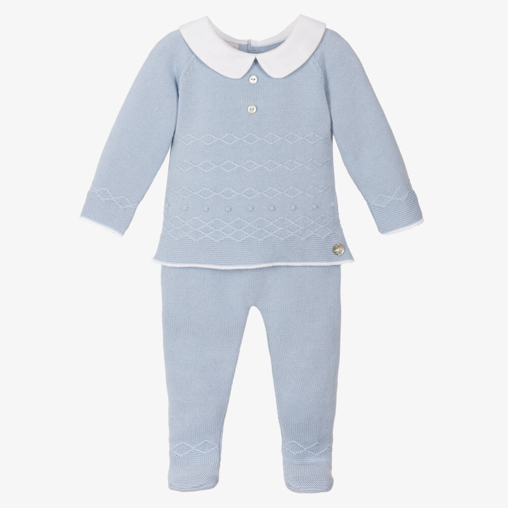 PAZ Rodríguez-Boys Blue Knit Cotton Babygrow Set | Childrensalon Outlet