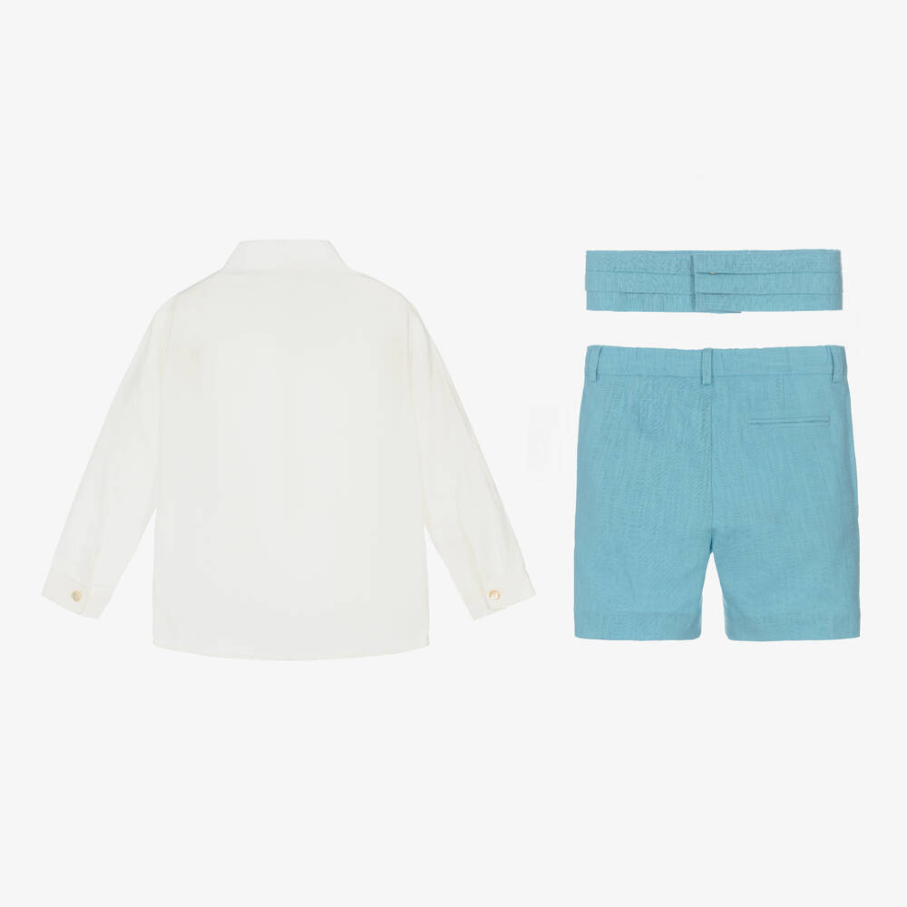 PAZ Rodríguez-Boys Blue & White Linen Shorts Set | Childrensalon Outlet