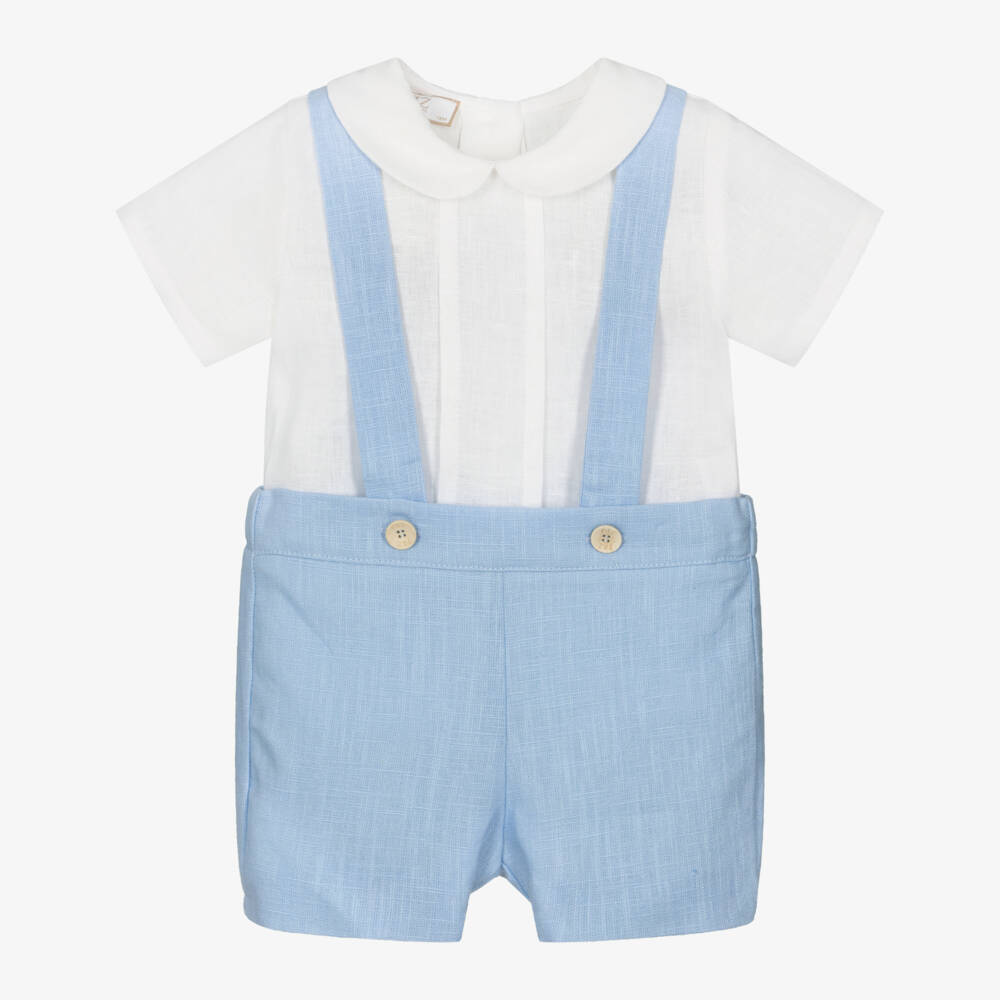 PAZ Rodríguez-Boys Blue & White Linen Shorts Set | Childrensalon Outlet