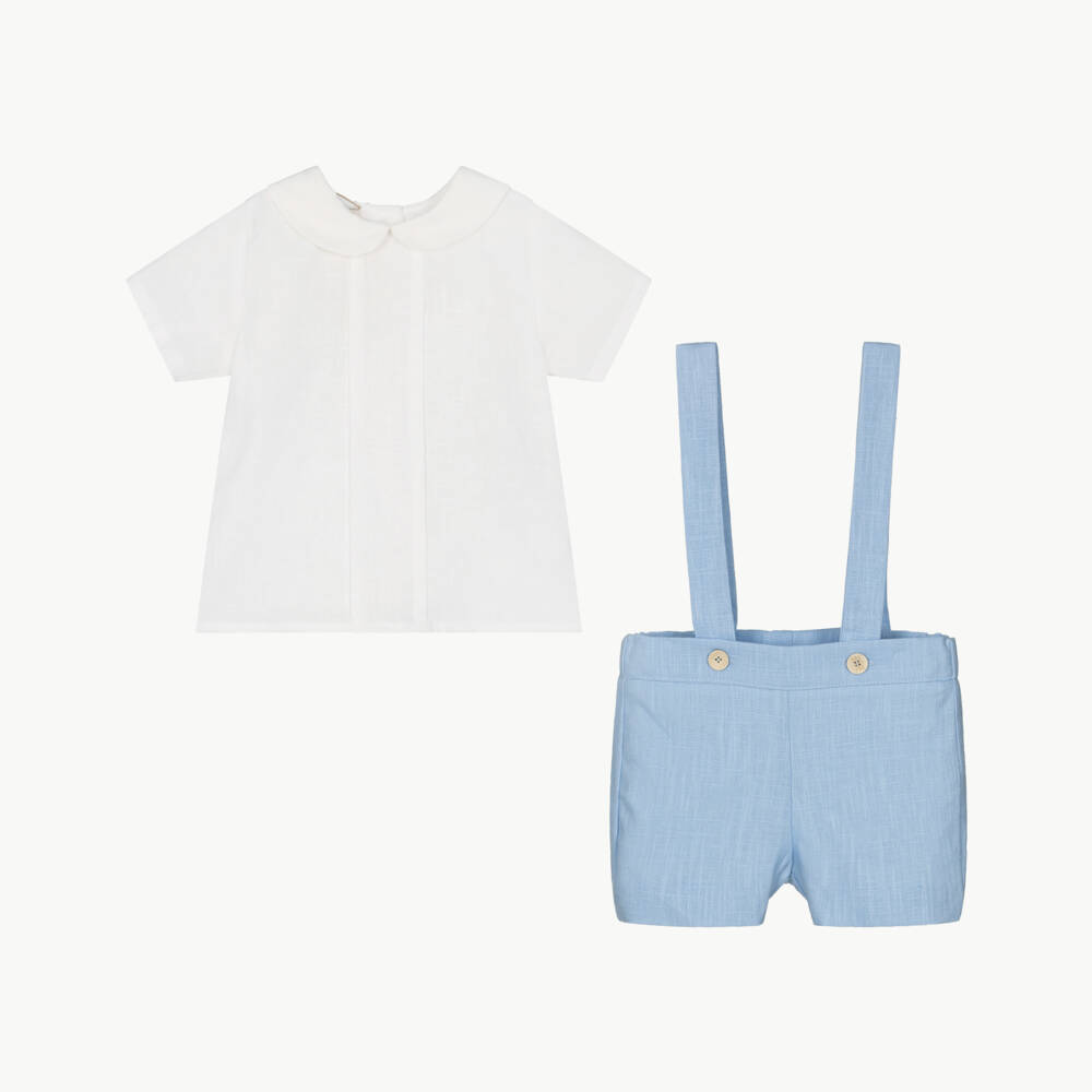 PAZ Rodríguez-Boys Blue & White Linen Shorts Set | Childrensalon Outlet