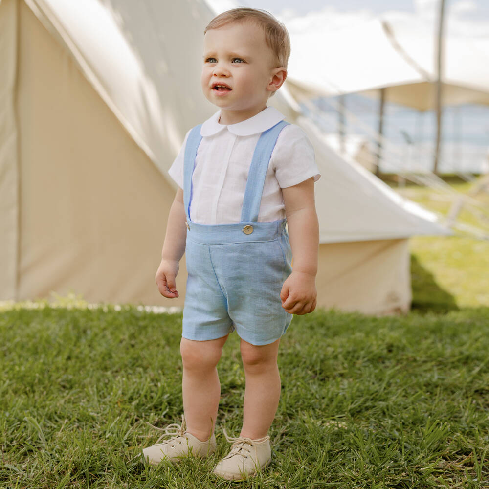 PAZ Rodríguez-Boys Blue & White Linen Shorts Set | Childrensalon Outlet