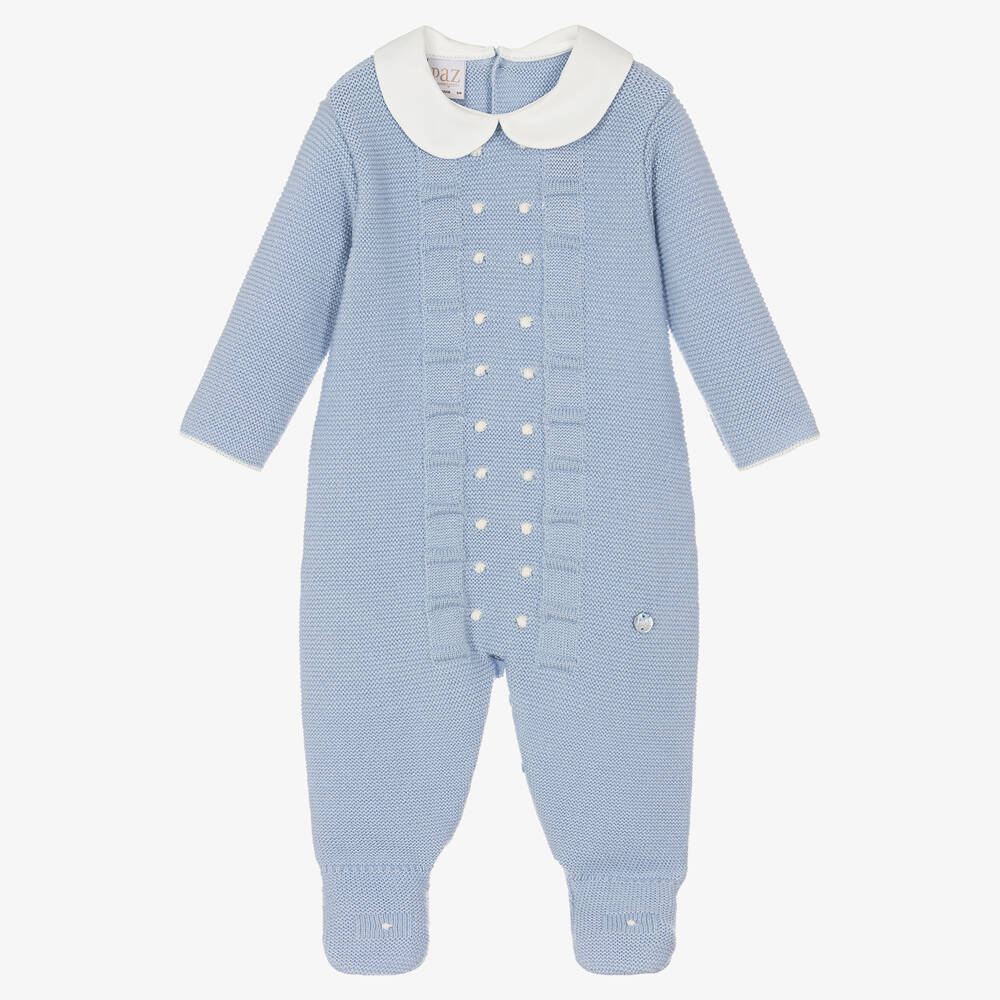 Paz Rodríguez - Boys Blue Wool Knit Babygrow | Childrensalon