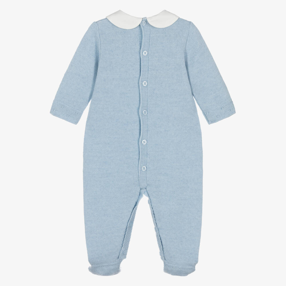 PAZ Rodríguez-Boys Blue Wool Knit Babygrow with White Collar | Childrensalon Outlet