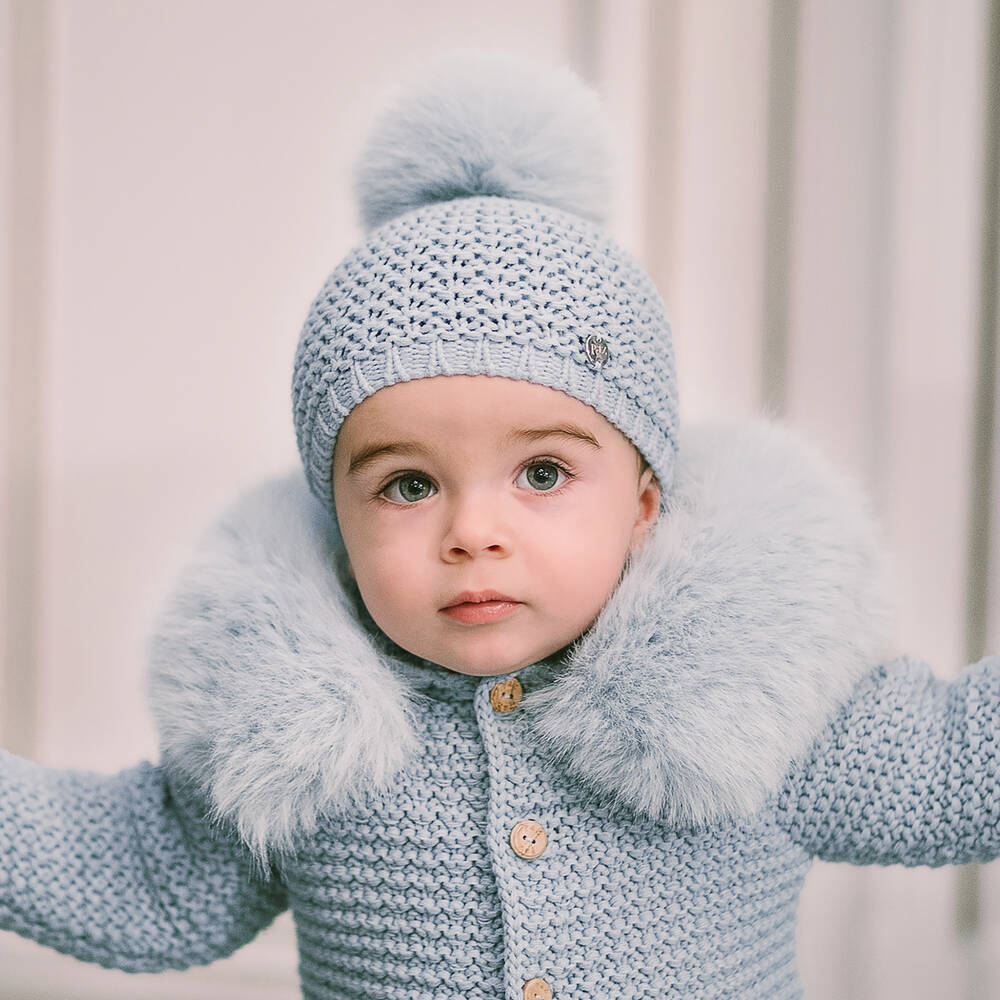 Paz Rodr guez Boys Blue Wool Knit Pom Pom Hat Childrensalon Outlet
