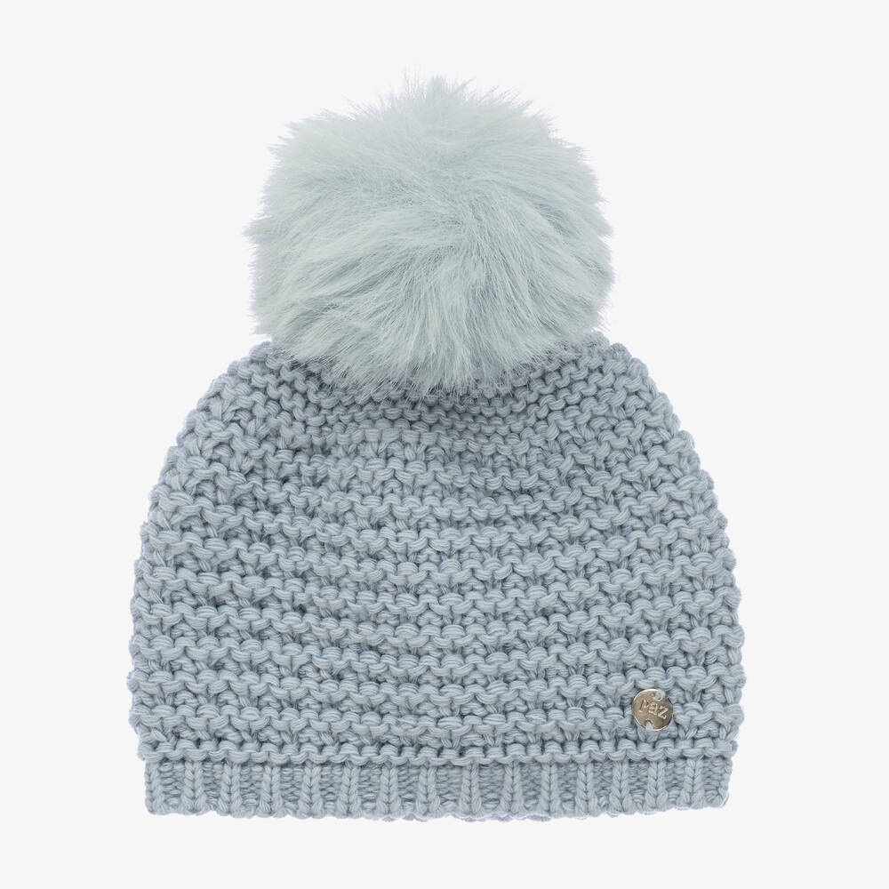 PAZ Rodríguez-Boys Blue Wool Knit Pom-Pom Hat | Childrensalon Outlet