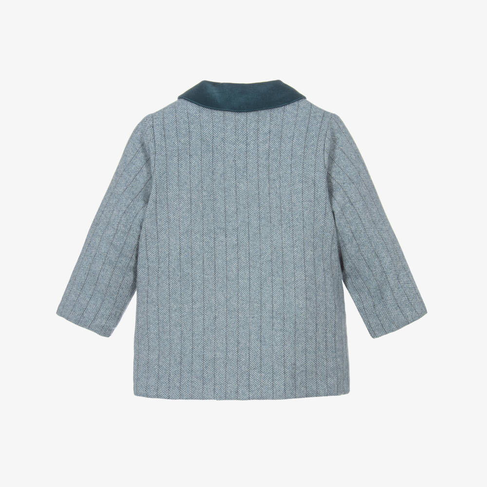 PAZ Rodríguez-Boys Blue Wool Mix & Velvet Trim Coat | Childrensalon Outlet