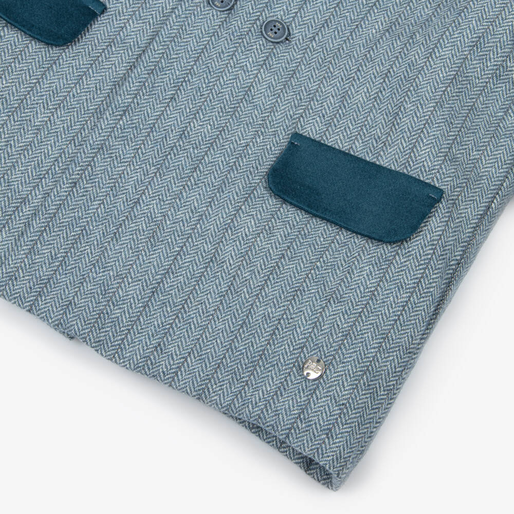 PAZ Rodríguez-Boys Blue Wool Mix & Velvet Trim Coat | Childrensalon Outlet