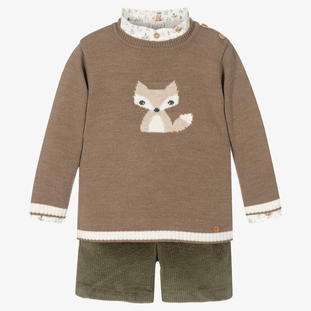 Paz Rodríguez - Boys Brown & Green Shorts Set | Childrensalon