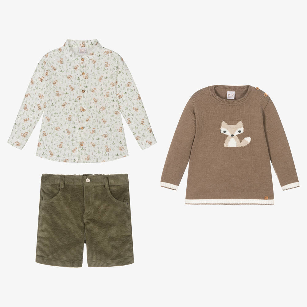 PAZ Rodríguez-Коричнево-зеленый комплект с шортами для мальчиков | Childrensalon Outlet