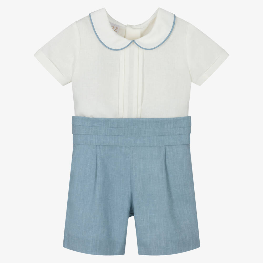 PAZ Rodríguez-Boys Classic Blue Linen Ensemble | Childrensalon Outlet