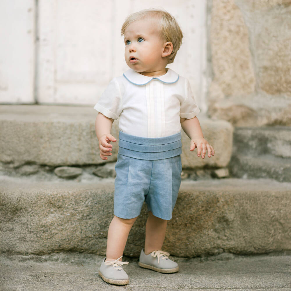 PAZ Rodríguez-Boys Classic Blue Linen Ensemble | Childrensalon Outlet