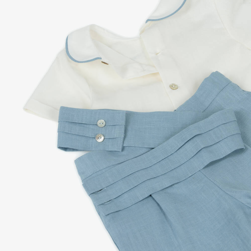 PAZ Rodríguez-Boys Classic Blue Linen Ensemble | Childrensalon Outlet