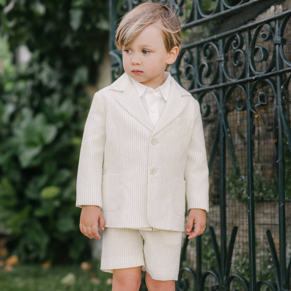 PAZ Rodríguez-Boys Cream & Ash Pinstripe Shorts Set | Childrensalon Outlet