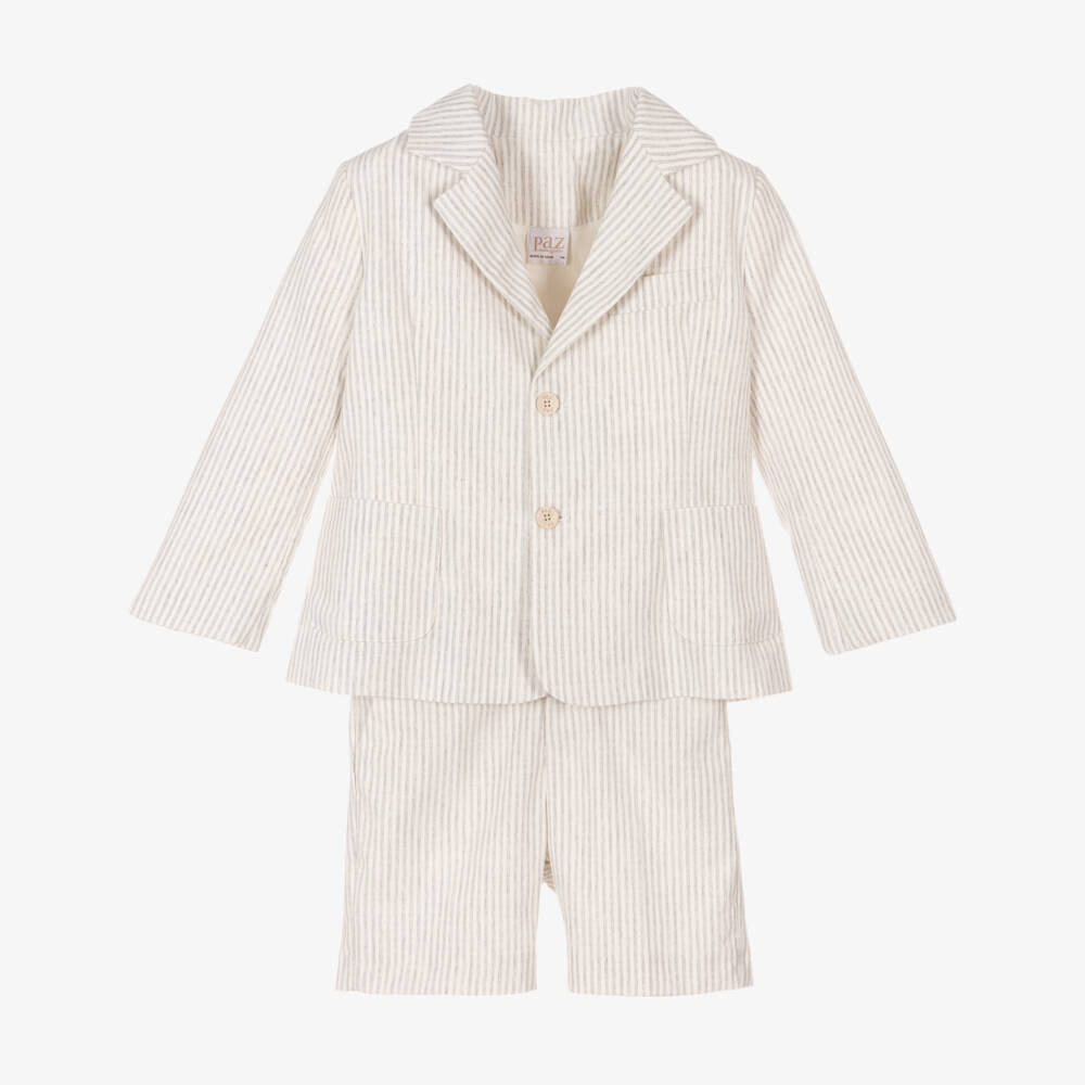 PAZ Rodríguez-Boys Cream & Ash Pinstripe Shorts Set | Childrensalon Outlet