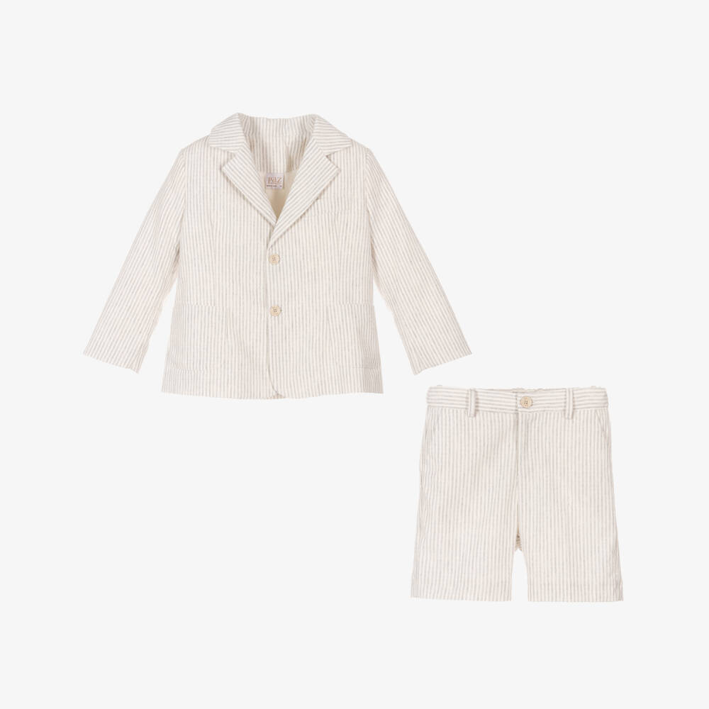 PAZ Rodríguez-Boys Cream & Ash Pinstripe Shorts Set | Childrensalon Outlet