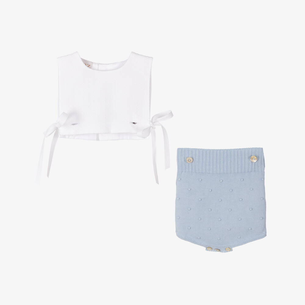 PAZ Rodríguez-Boys Elegant Blue & White Romper | Childrensalon Outlet