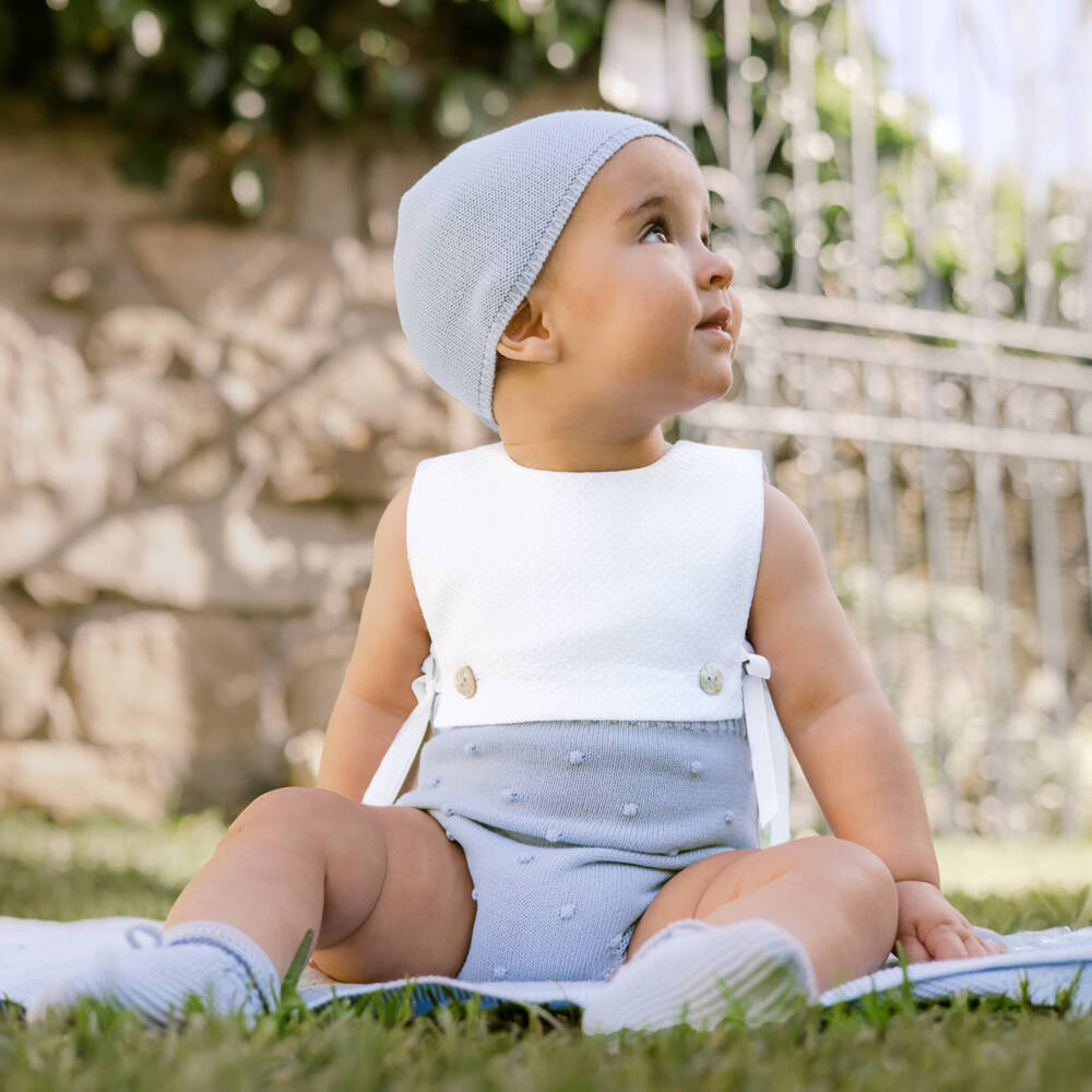 PAZ Rodríguez-Boys Elegant Blue & White Romper | Childrensalon Outlet