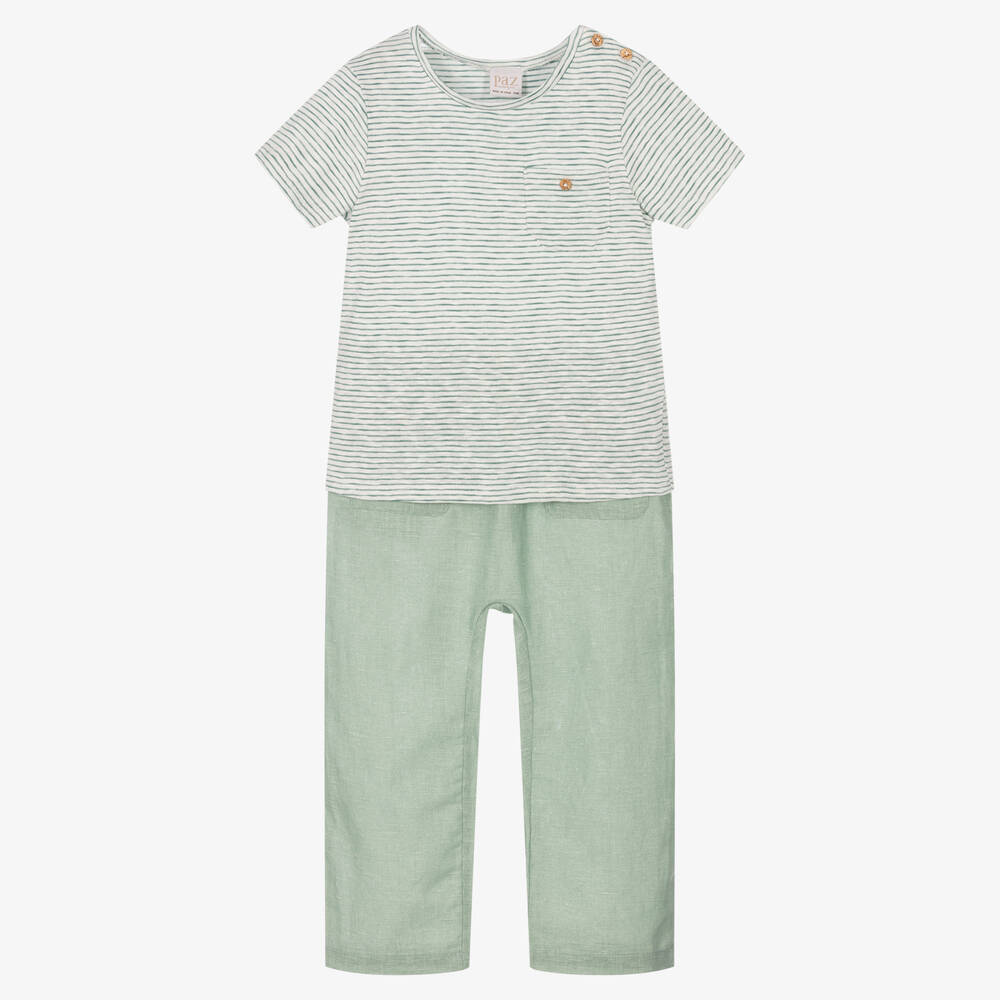 Paz Rodríguez - Boys Green Cotton & Linen Trouser Set | Childrensalon