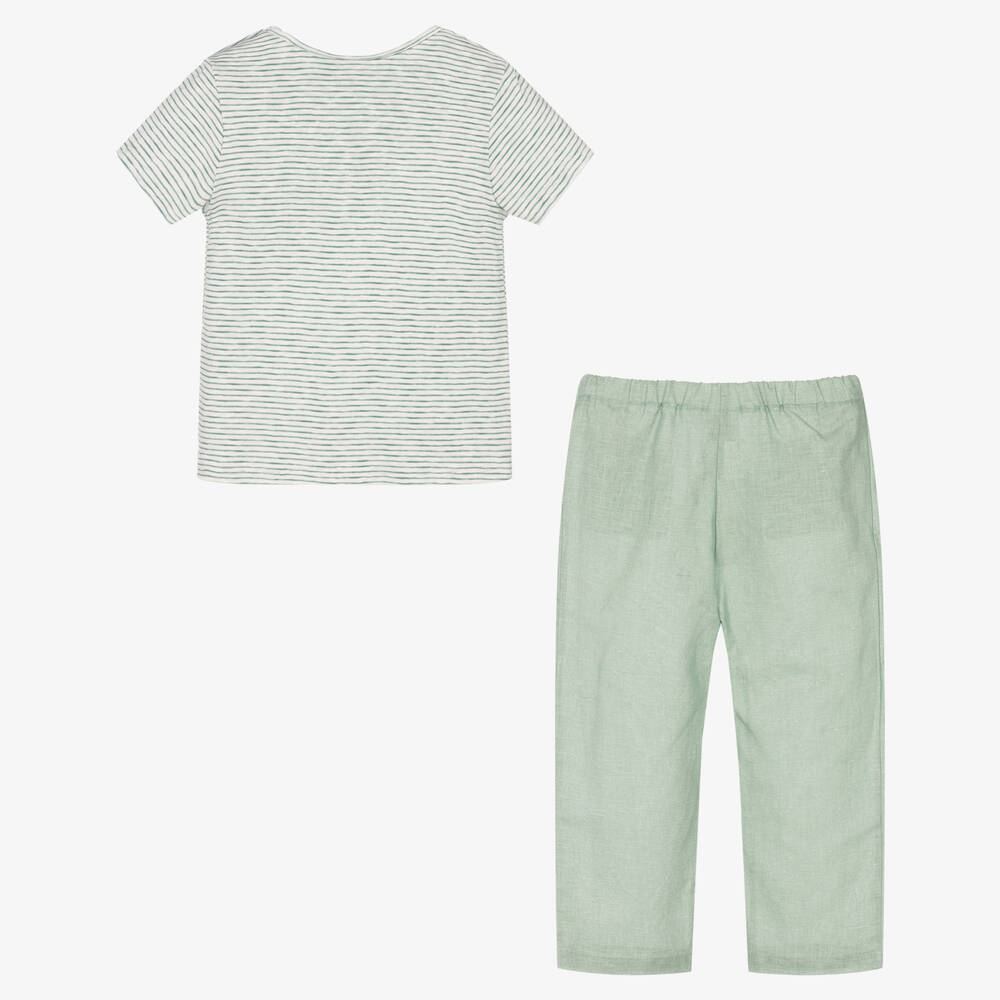 PAZ Rodríguez-Футболка и зеленые брюки из хлопка и льна | Childrensalon Outlet