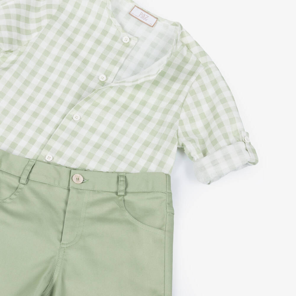 PAZ Rodríguez-Boys Green Gingham Shirt & Shorts Set | Childrensalon Outlet