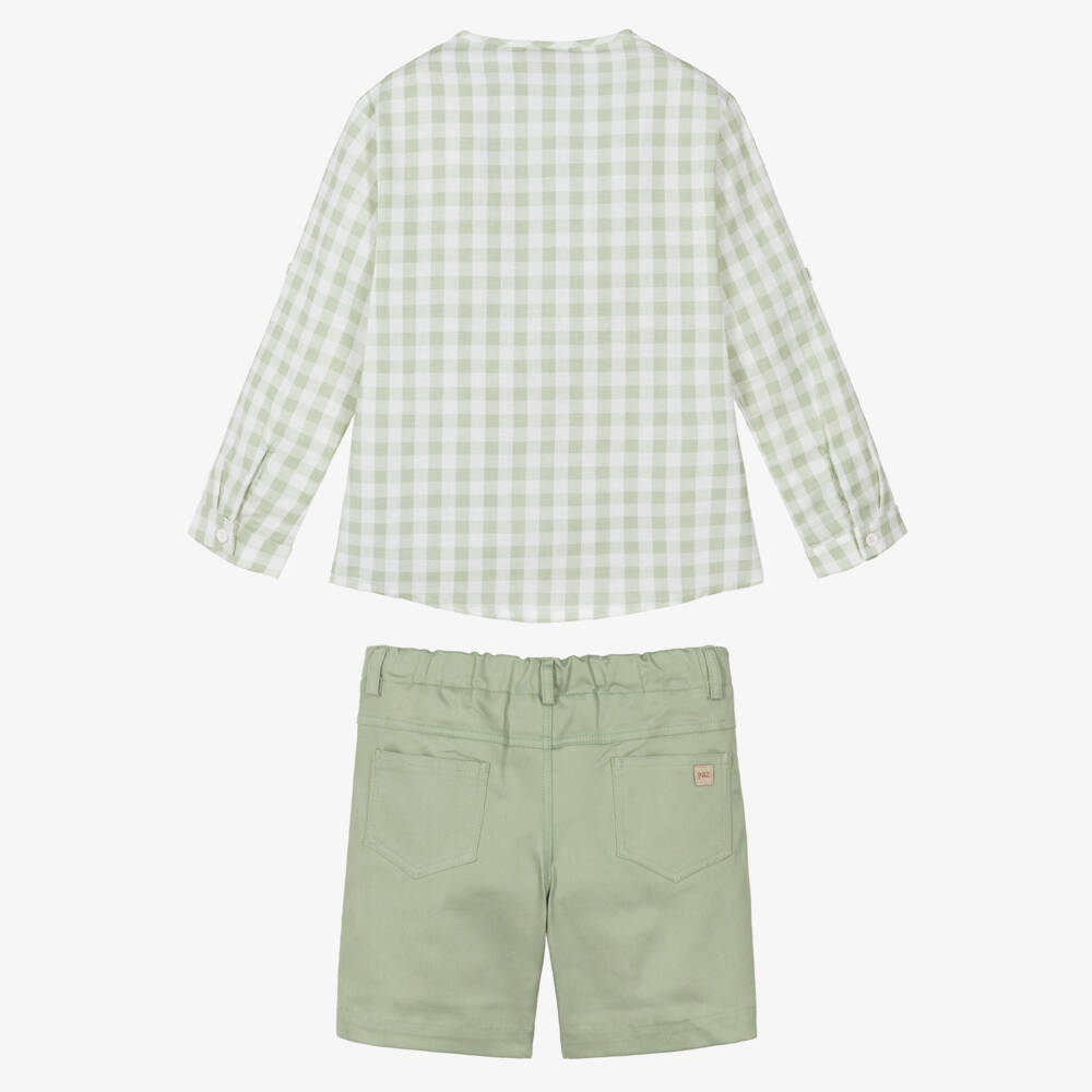 PAZ Rodríguez-Boys Green Gingham Shirt & Shorts Set | Childrensalon Outlet