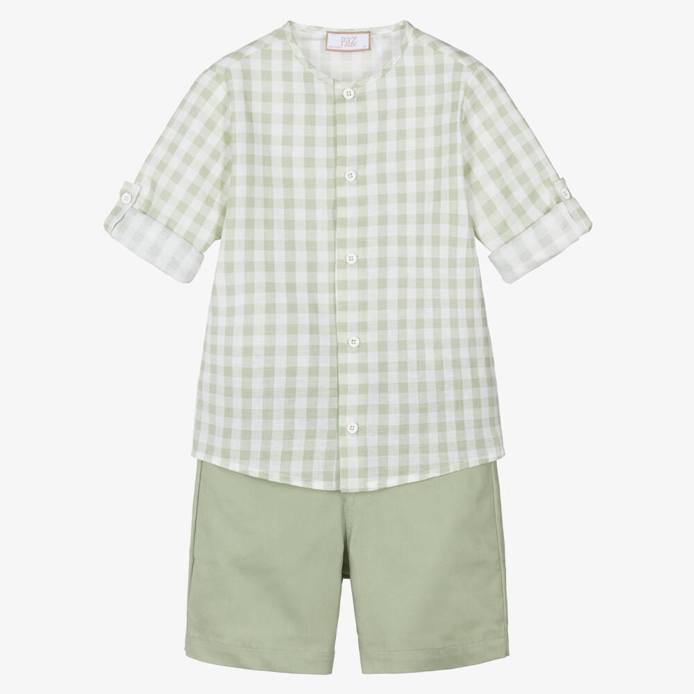 PAZ Rodríguez-Boys Green Gingham Shirt & Shorts Set | Childrensalon Outlet