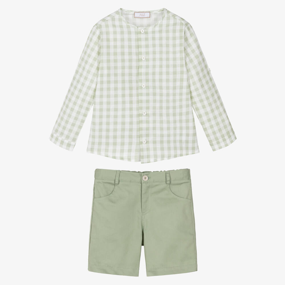 PAZ Rodríguez-Boys Green Gingham Shirt & Shorts Set | Childrensalon Outlet