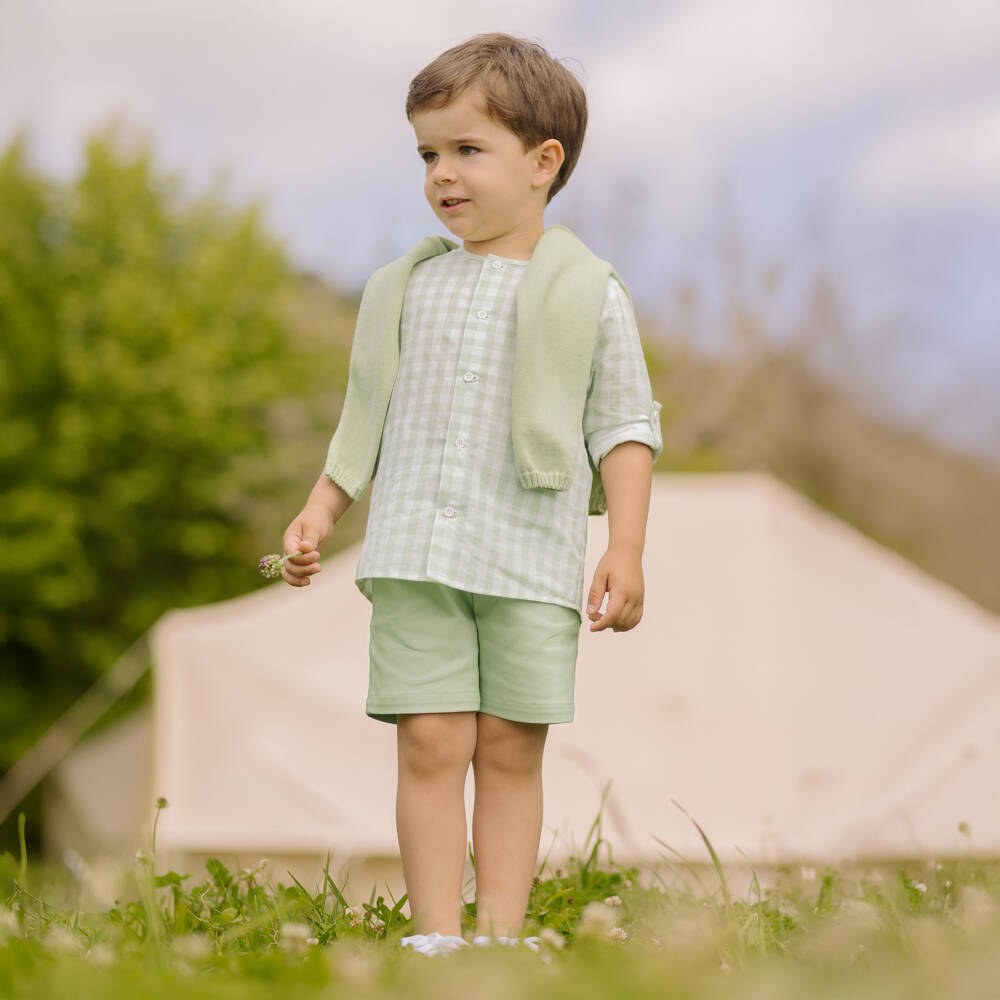 PAZ Rodríguez-Boys Green Gingham Shirt & Shorts Set | Childrensalon Outlet