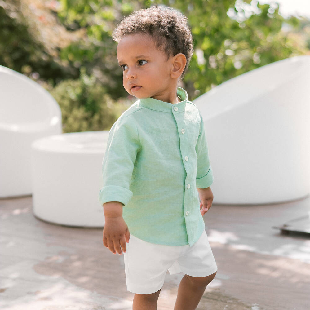 PAZ Rodríguez-طقم شورت قطن لون أبيض وأخضر للأولاد | Childrensalon Outlet