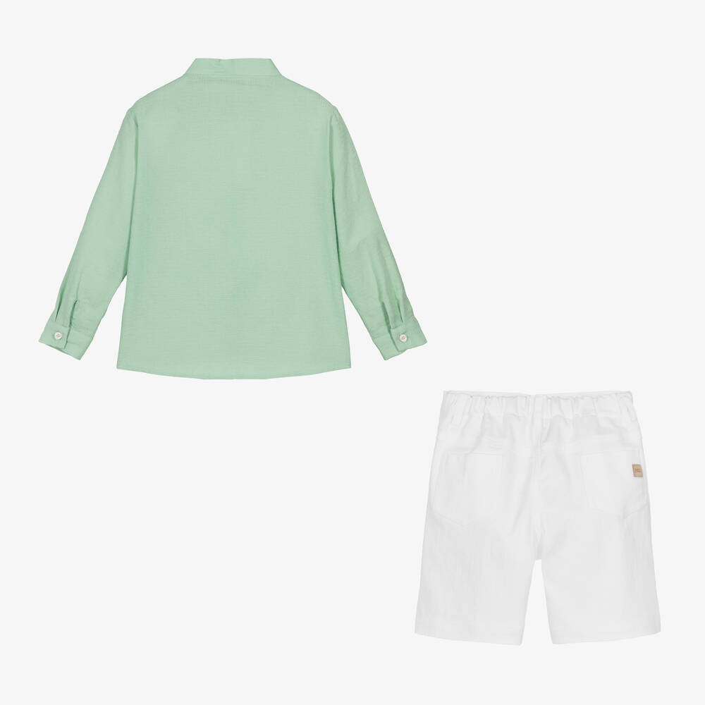 PAZ Rodríguez-طقم شورت قطن لون أبيض وأخضر للأولاد | Childrensalon Outlet