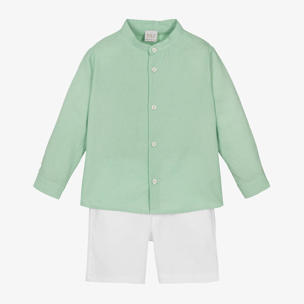 PAZ Rodríguez-Boys Green & White Cotton Shorts Set | Childrensalon Outlet