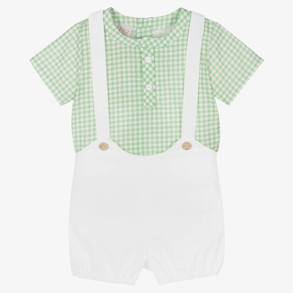 Paz Rodríguez - Зеленая рубашка в клетку и белые шорты | Childrensalon