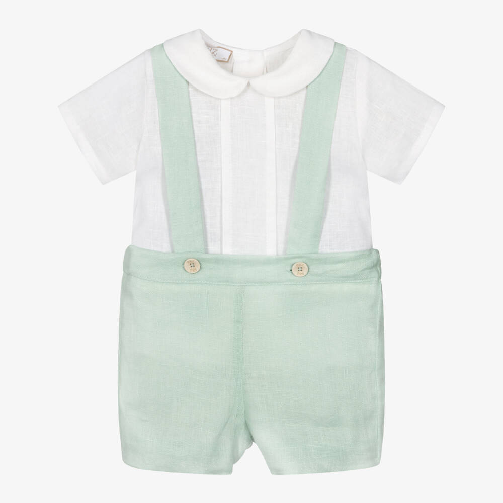 PAZ Rodríguez-Boys Green & White Linen Shorts Set | Childrensalon Outlet