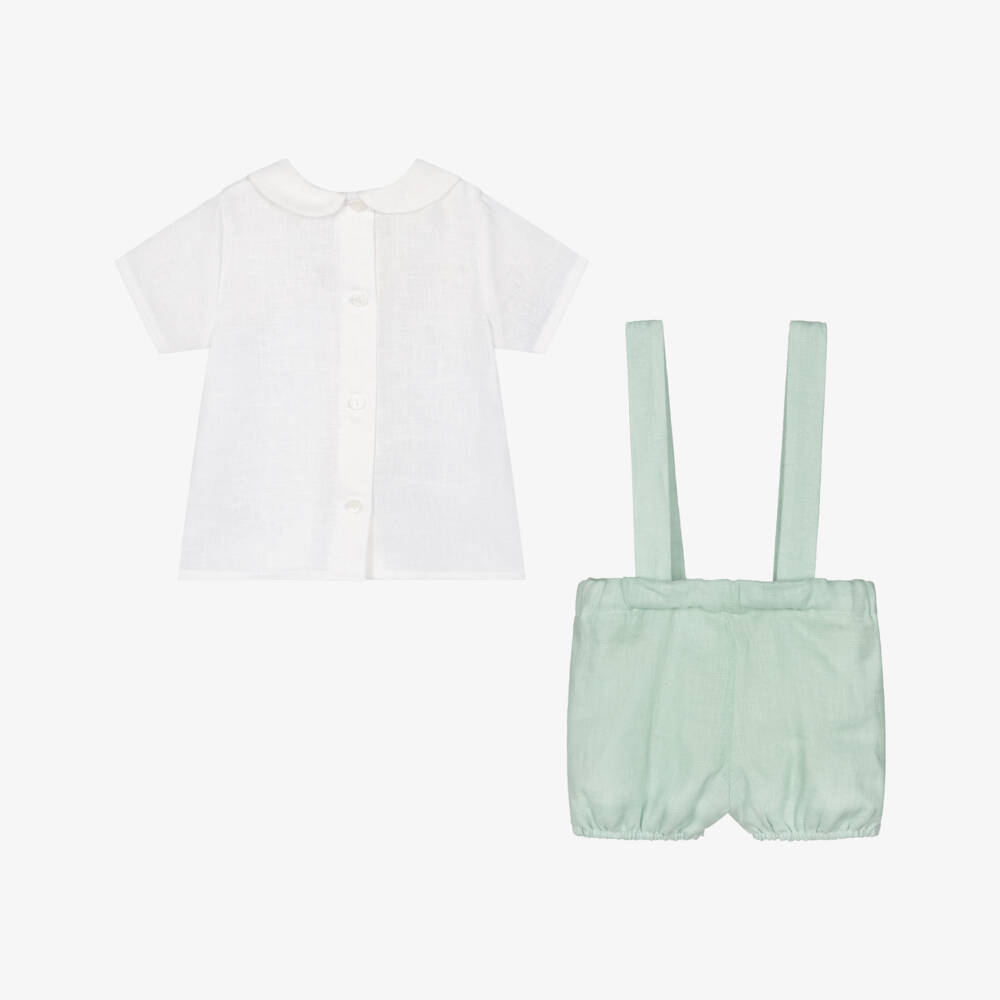 PAZ Rodríguez-Boys Green & White Linen Shorts Set | Childrensalon Outlet