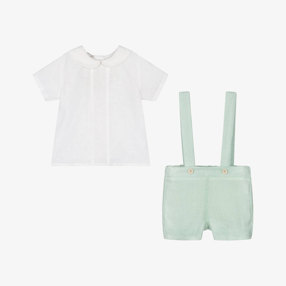PAZ Rodríguez-Boys Green & White Linen Shorts Set | Childrensalon Outlet
