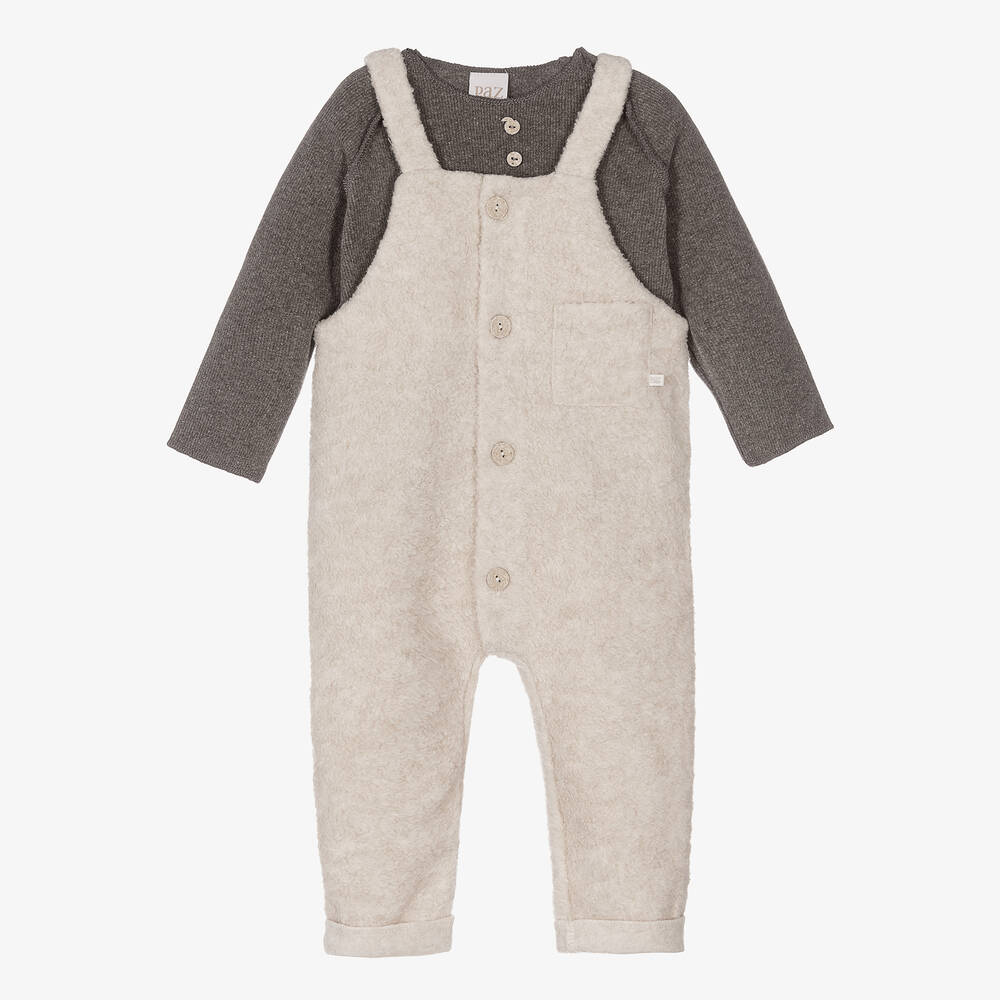 Paz Rodríguez - Latzhosen-Set in Grau und Beige (J) | Childrensalon