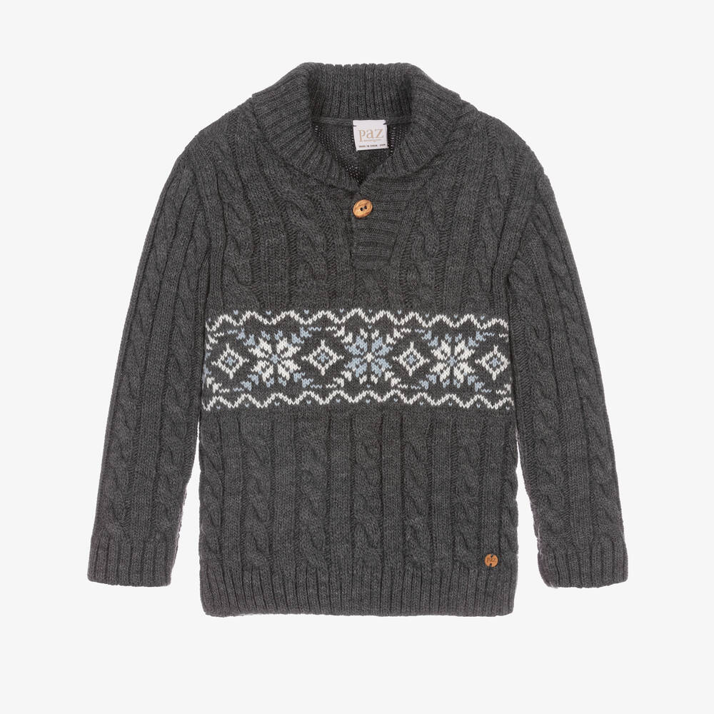 Paz Rodríguez - Boys Grey Cable Knit Sweater | Childrensalon