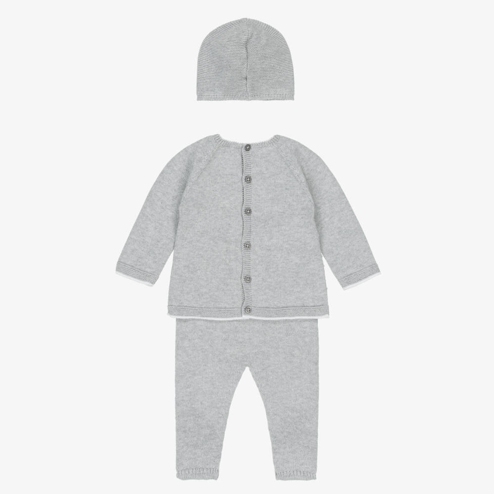 PAZ Rodríguez-Boys Grey Cotton & Cashmere Knitted Babysuit Set | Childrensalon Outlet