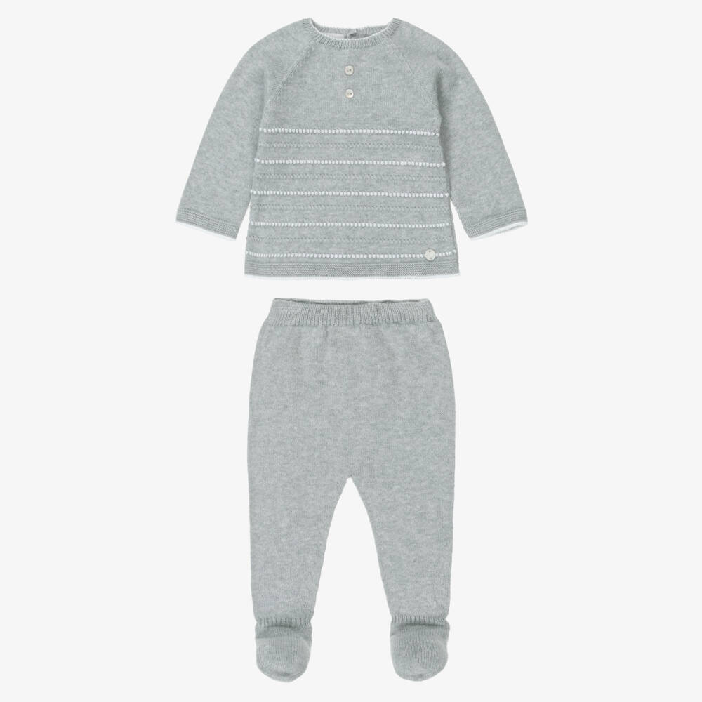 PAZ Rodríguez-Boys Grey Cotton & Cashmere Knitted Babysuit Set | Childrensalon Outlet