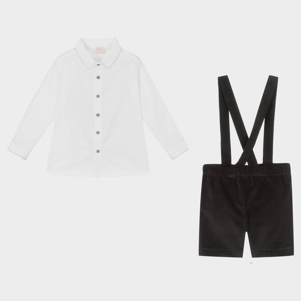 PAZ Rodríguez-طقم شورت قطن لون رمادي وأبيض للأولاد | Childrensalon Outlet