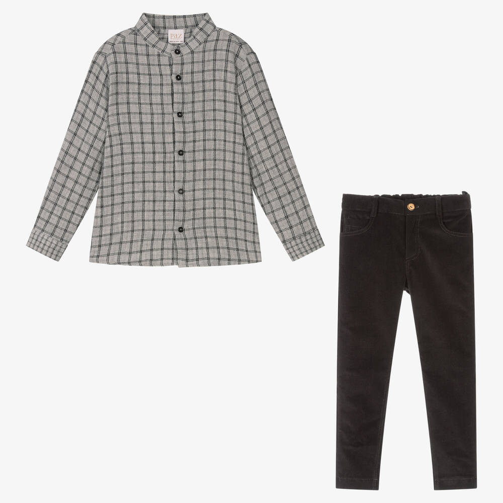 PAZ Rodríguez-Boys Grey Shirt & Trouser Set | Childrensalon Outlet